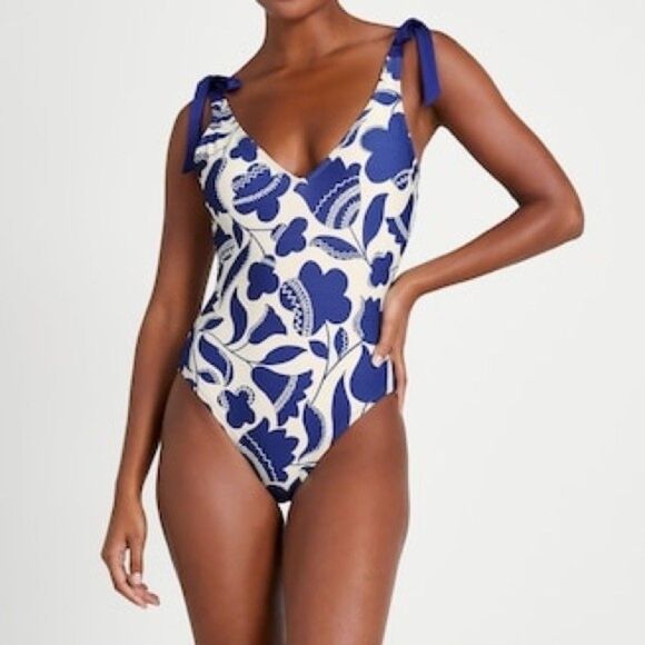 NWT Kate Spade Zigzag Floral Bow-Strap V-neck One-Piece Swimsuit Women’s Size XS - Picture 6 of 15